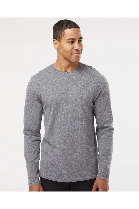 Basic Casuals LAT Mens Fine Jersey Long Sleeve Crewneck T-Shirt - Heather Granite Grey