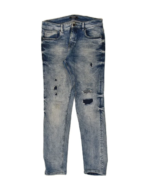 Fashion Jackets PULL & BEAR Mens Distressed Skinny Jeans W32 L31  Blue Tie Dye Cotton