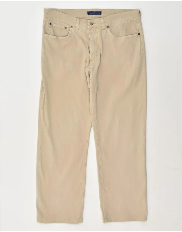 Functional Pants TRUSSARDI JEANS Mens Straight Casual Trousers W38 L28 Beige Cotton