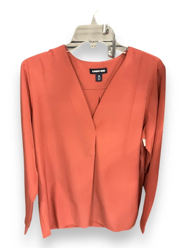 Relaxed Footwear Top Long Sleeve By Lands End In Coral, Size: M