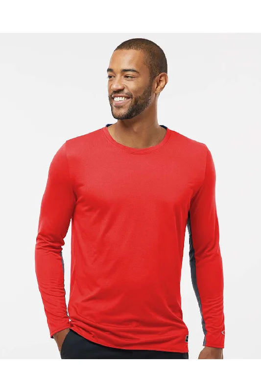 Athletic Tops Oakley Mens Team Issue Hydrolix Long Sleeve Crewneck T-Shirt - Team Red