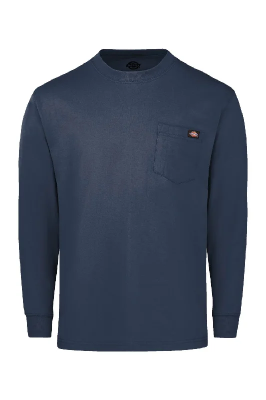 Stylish Outerwear Dickies Mens Long Sleeve Crewneck T-Shirt w/ Pocket - Dark Navy Blue