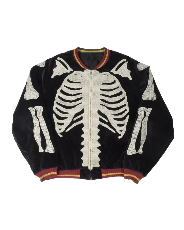 Trendy Footwear Velveteen Bone Embroidered Souvenir Jacket