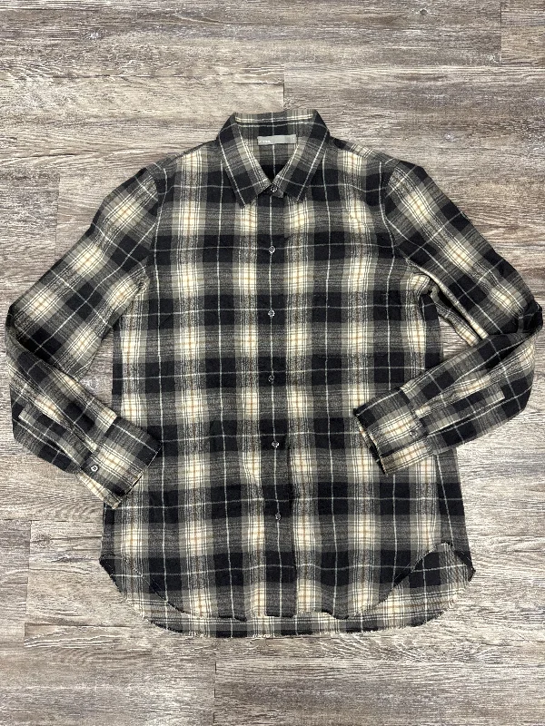 Simple Hoodies Top Long Sleeve By Vince In Plaid Pattern, Size: S