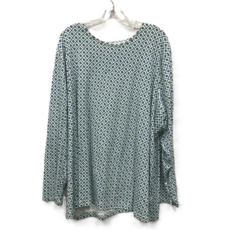 Relaxed Tops Blue & Green Top Long Sleeve Basic By Croft And Barrow, Size: 4x