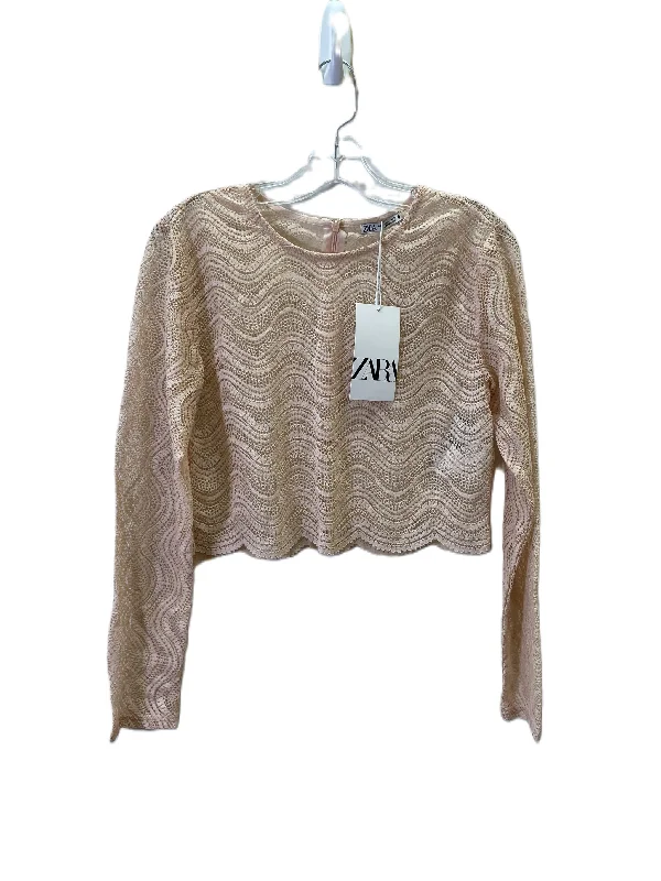 Warm Hoodies Top Long Sleeve By Zara In Peach, Size: L