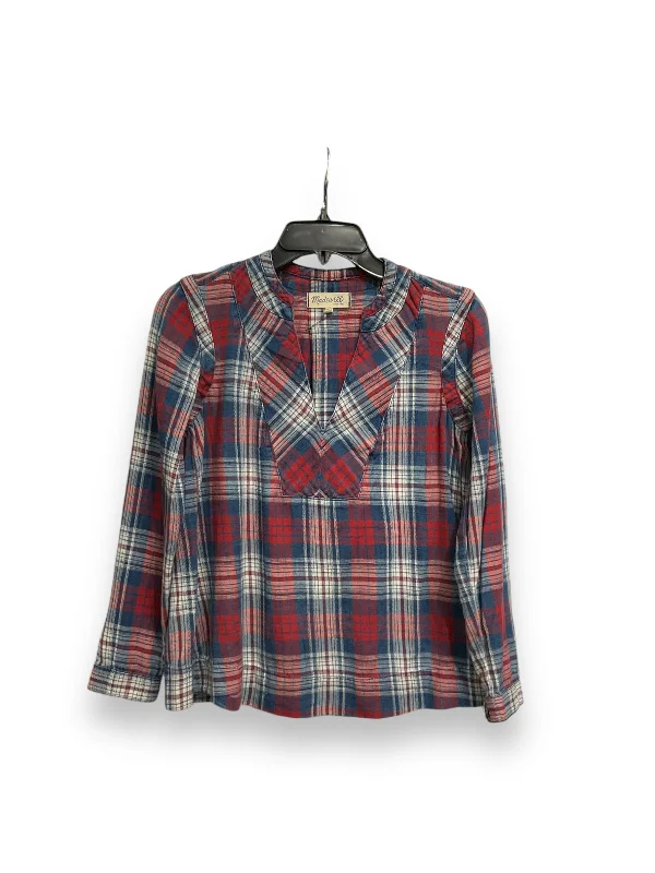 Classic Hoodies Top Long Sleeve By Madewell In Plaid Pattern, Size: Xs