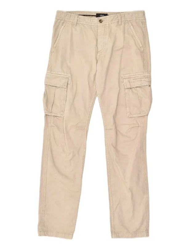 Smart Footwear CELIO Mens Slim Cargo Trousers IT 44 Medium W34 L34 Beige Cotton