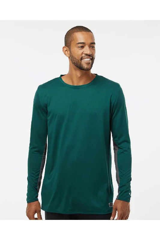 Relaxed Tops Oakley Mens Team Issue Hydrolix Long Sleeve Crewneck T-Shirt - Team Fir Green