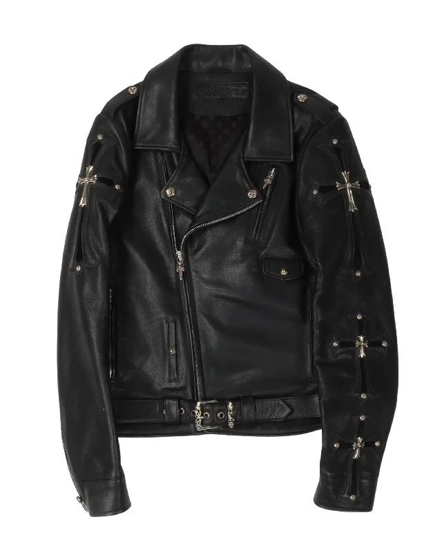 Practical Shirts Silver Embellished Cross Patch Double Rider Jacket