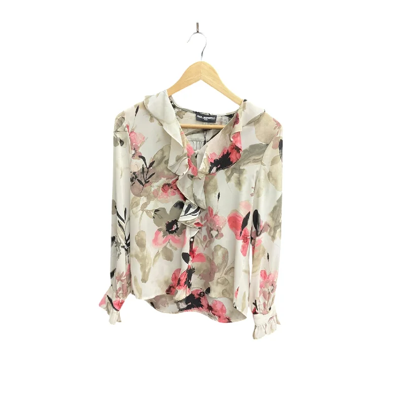 Smart Jackets Top Long Sleeve By Karl Lagerfeld In Floral Print, Size: Xs