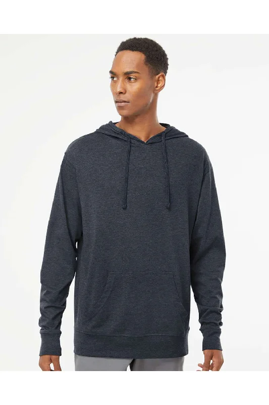 Modern Jackets Independent Trading Co. Mens Long Sleeve Hooded T-Shirt Hoodie - Heather Classic Navy Blue