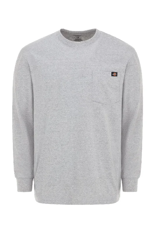 Trendy Shorts Dickies Mens Long Sleeve Crewneck T-Shirt w/ Pocket - Heather Grey