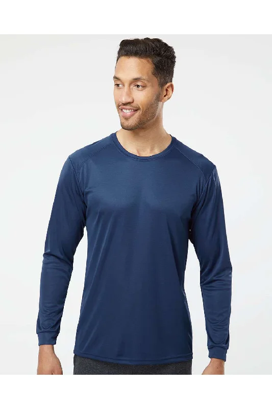 Fashionable T-shirts Paragon Mens Islander Performance Moisture Wicking Long Sleeve Crewneck T-Shirt - Navy Blue