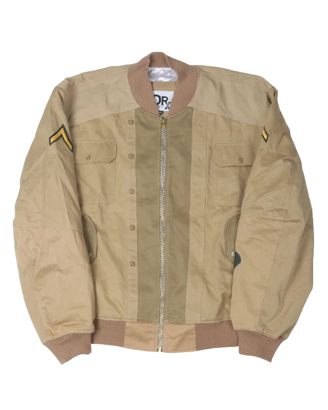 Cozy Outerwear Tan Military Bomber Jacket