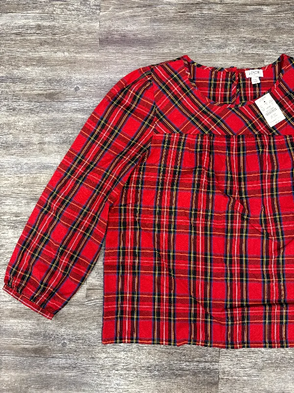 Stylish Outerwear Top Long Sleeve By J. Crew In Plaid Pattern, Size: Lp