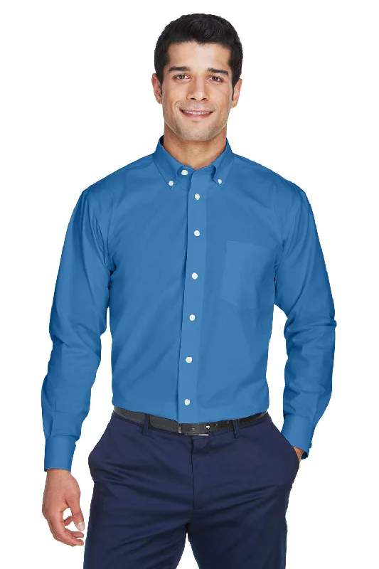 Trendy Sweatshirts Devon & Jones Mens Crown Woven Collection Wrinkle Resistant Long Sleeve Button Down Shirt w/ Pocket - French Blue