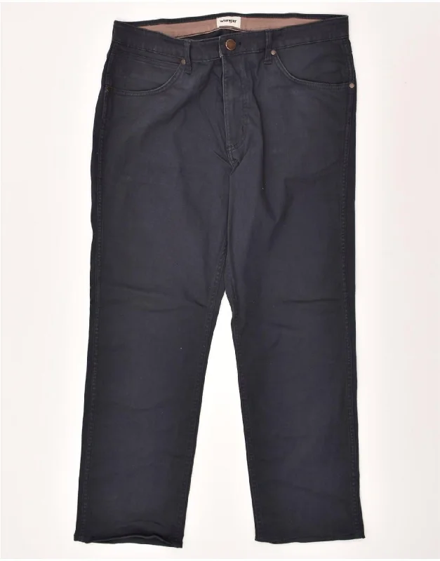 Warm Pants WRANGLER Mens Greensboro Straight Casual Trousers W34 L28 Navy Blue Cotton