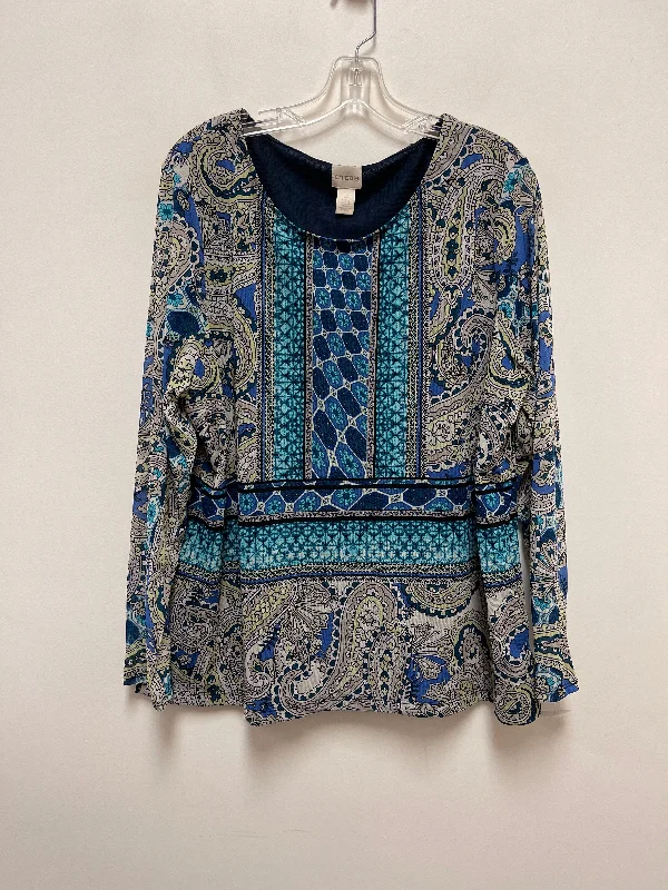 Relaxed Tops Navy Top Long Sleeve Chicos, Size 2x