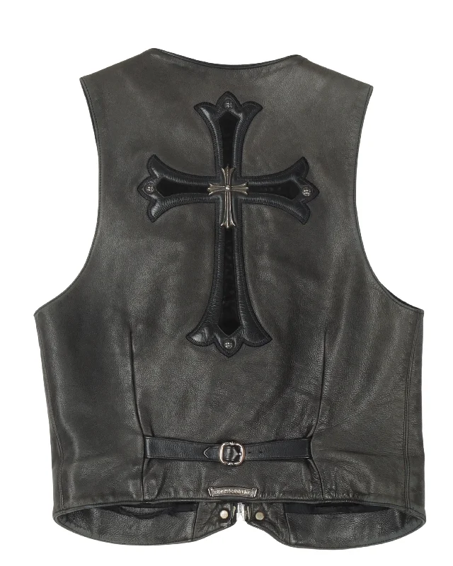 Premium Hoodies Leather Vest with Back Cross Hardware