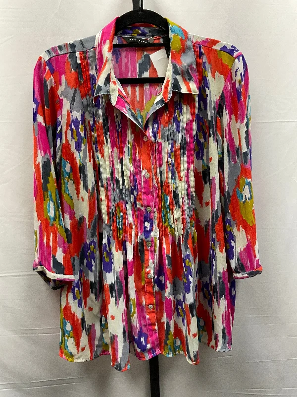 Versatile Tops Multi-colored Top Long Sleeve Investments, Size 1x