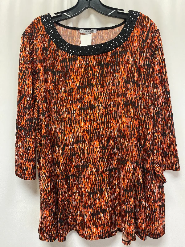 Trendy Sweatshirts Orange Top 3/4 Sleeve Notations, Size 2x