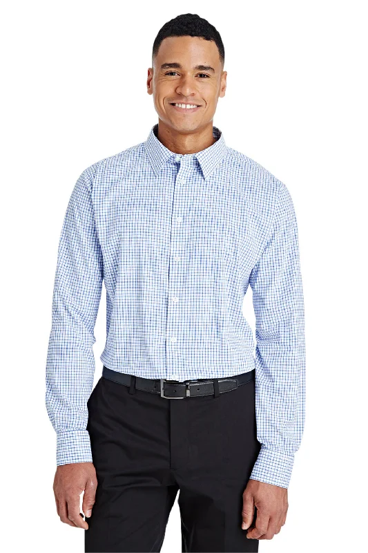 Stylish Shirts Devon & Jones Mens CrownLux Performance Moisture Wicking Long Sleeve Button Down Shirt w/ Pocket - French Blue/White