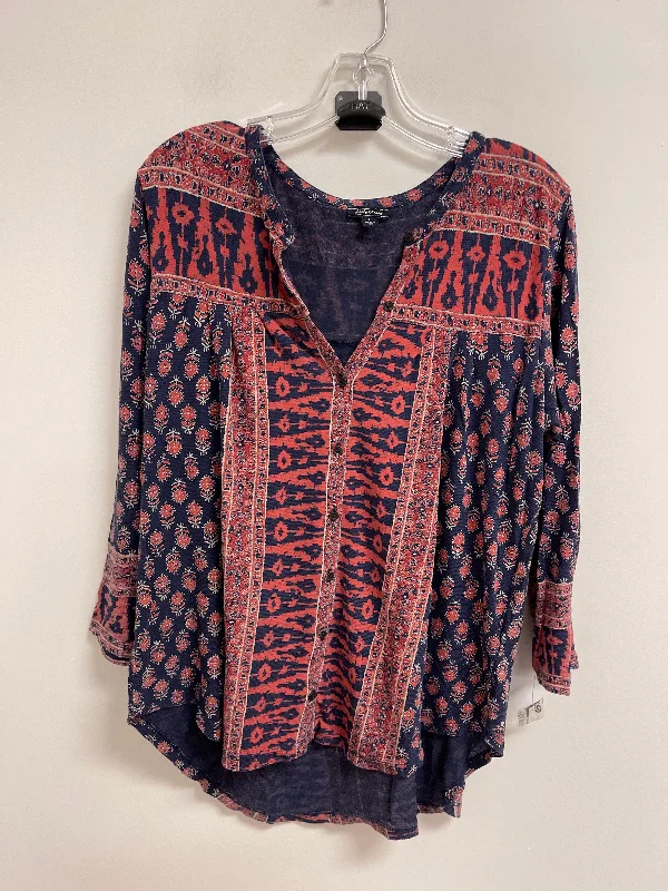 Relaxed T-shirts Top Long Sleeve By Lucky Brand In Blue & Red, Size: L