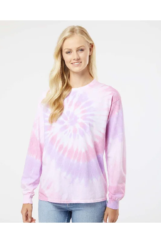 Casual Styles Dyenomite Mens Spiral Tie Dyed Long Sleeve Crewneck T-Shirt - Sweetheart - Closeout