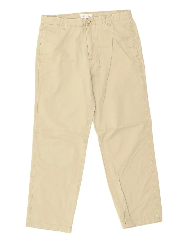 Practical Jeans CALVIN KLEIN Mens Straight Chino Trousers W32 L30 Beige Cotton