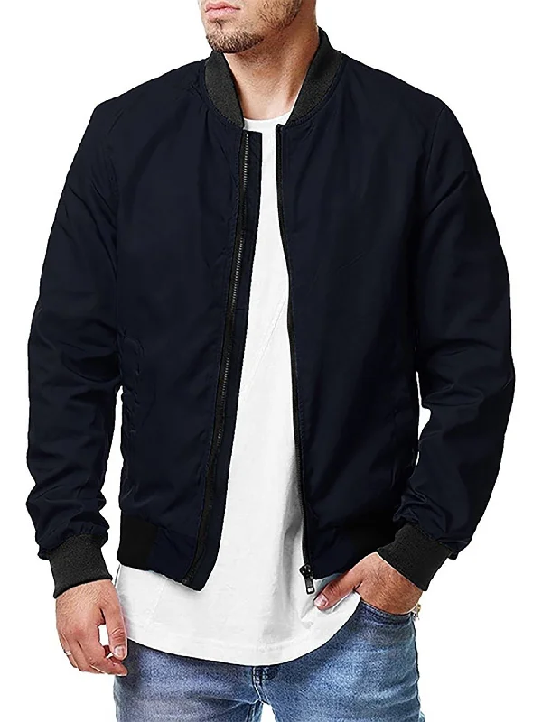 Trendy Sweatshirts Men's Solid Color Zip Up Bomber Jacket