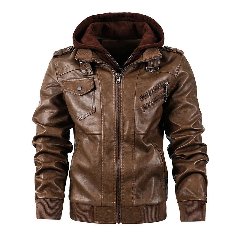 Fashionable Tops Motorcycle leather men's jackets stand collar men