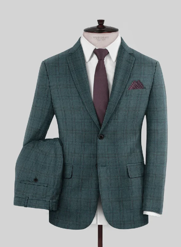 Fashion Suits Reda Dark Teal Checks Wool Suit