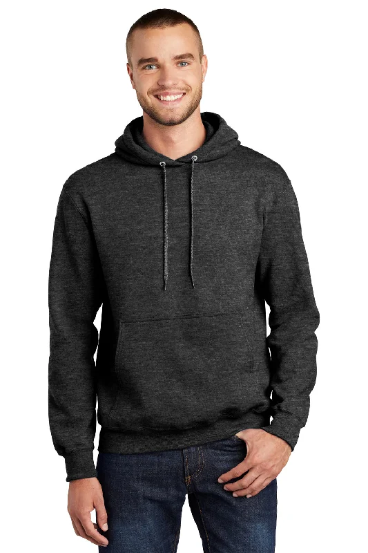 Comfortable Shirts Port & Company Mens Essential Pill Resistant Fleece Hooded Sweatshirt Hoodie w/ Pouch Pocket - Heather Dark Grey