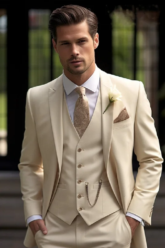 Smart Sweaters Man Cream Suit Three Piece Suit Wedding Suit Formal Fashion Suit Elegant One Button Suit Gift For Him