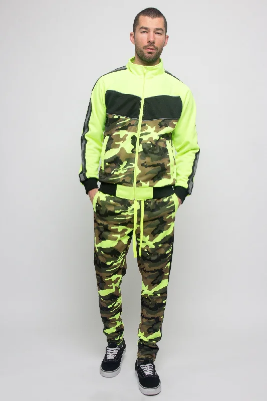 Relaxed Suits Reflecting Neon Camo Tracksuit