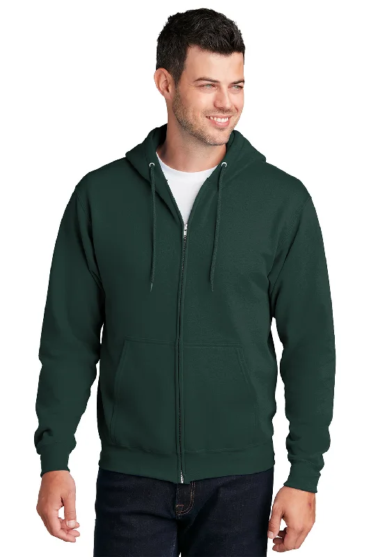 Warm Hoodies Port & Company Mens Core Pill Resistant Fleece Full Zip Hooded Sweatshirt Hoodie w/ Pockets - Dark Green