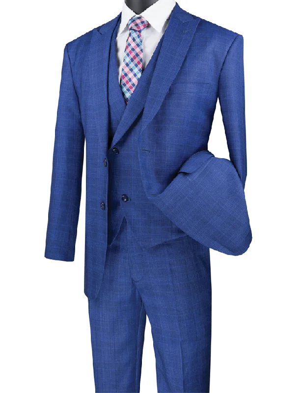 Sporty Sweaters Modern Fit Windowpane Suit 3 Piece in  Blue