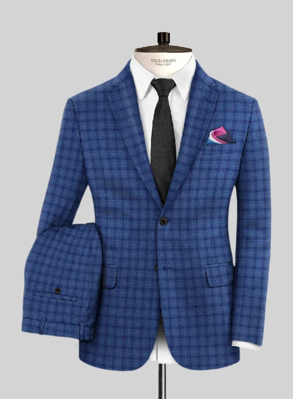 Practical Shirts Reda Havelock Blue Checks Wool Suit