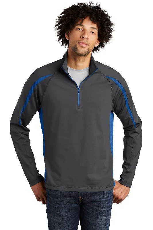 Versatile Tops Sport-Tek Mens Sport-Wick Moisture Wicking 1/4 Zip Sweatshirt - Charcoal Grey/True Royal Blue