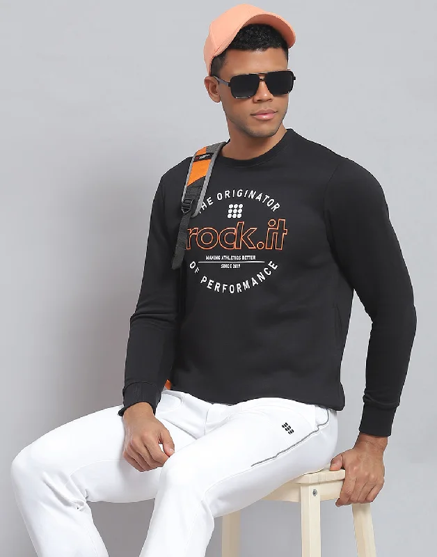 Sleek Hoodies Men Black Solid Round Neck Full Sleeve Sweatshirt