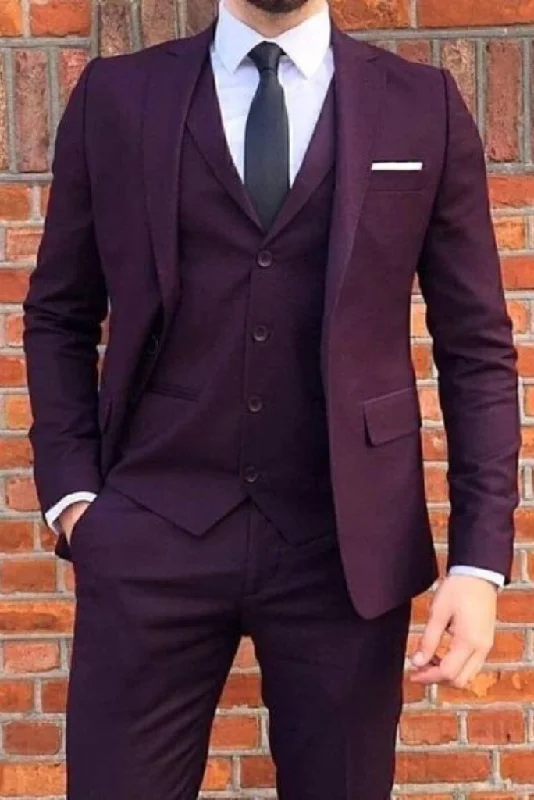 Classic Shorts Man Wedding Suit Dark Purple Three Piece Suit Dinner Suit Formal Party Wear Suits Slim Fit Suit bespoke Gift For Him