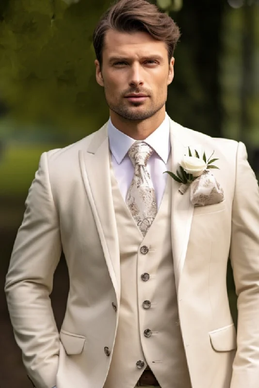 Simple Jeans Men Premium Suit Wedding Cream Stylish Three Piece Suit Formal Groomsmen Wear Elegant Bespoke Gift For Mens