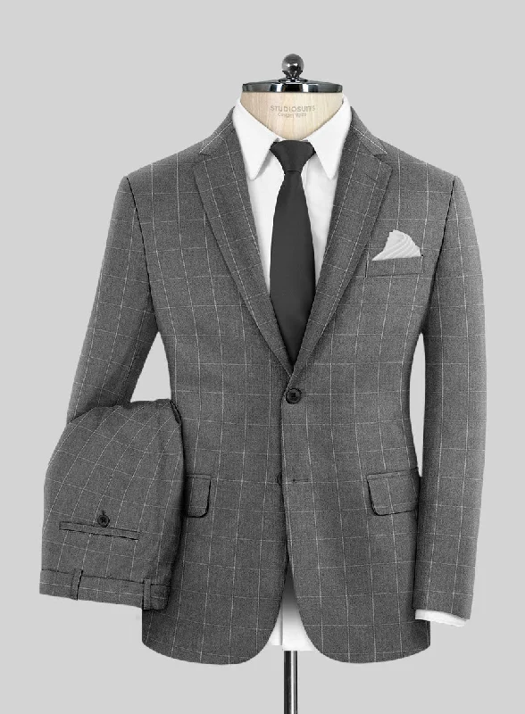 Trendy Jeans Italian Zergi Gray Windowpane Flannel Suit