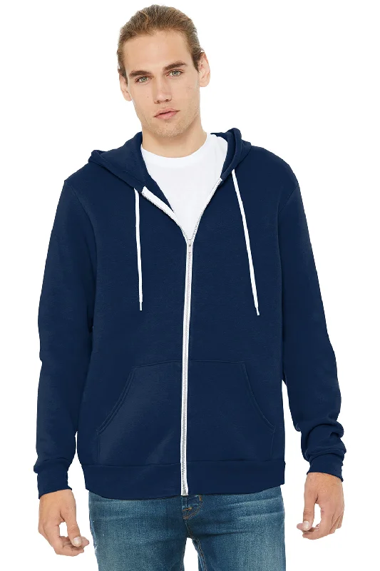 Street Pants Bella + Canvas Mens Fleece Full Zip Hooded Sweatshirt Hoodie w/ Pockets - Navy Blue