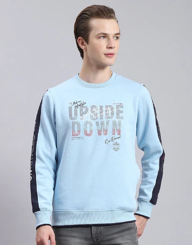 Modern T-shirts Men Blue Printed Round Neck Full Sleeve Sweatshirt