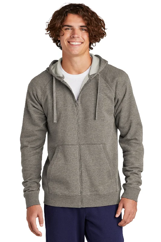 Sporty Looks Sport-Tek Mens Drive Fleece Full Zip Hooded Sweatshirt Hoodie w/ Pockets - Heather Vintage Grey