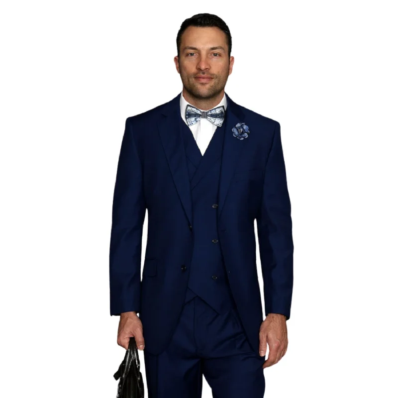 Stylish Accessories LunarLuxe Collection: Sapphire 3-Piece Suit with Double-Breasted Vest and Pleated Pants - Classic Fit