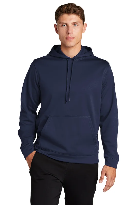 Fashionable Tops Sport-Tek Mens Sport-Wick Moisture Wicking Fleece Hooded Sweatshirt Hoodie w/ Pouch Pocket - Navy Blue