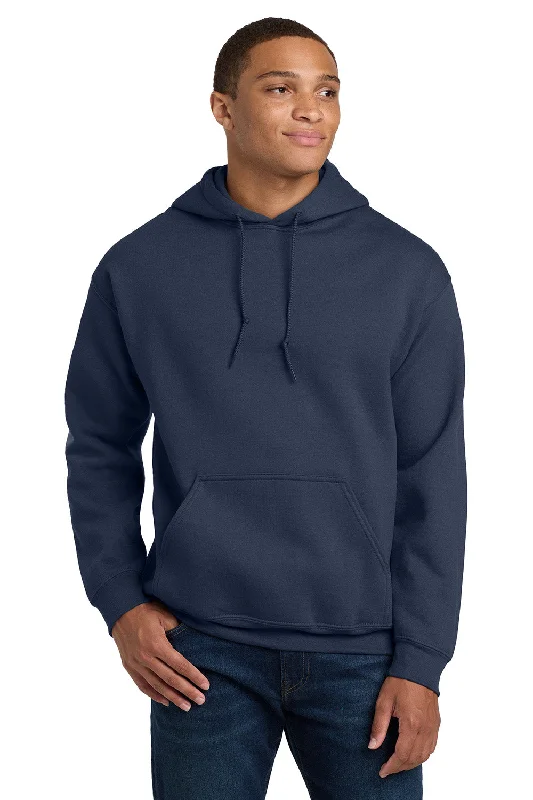 Relaxed Suits Gildan Mens Pill Resistant Hooded Sweatshirt Hoodie w/ Pouch Pocket - Navy Blue